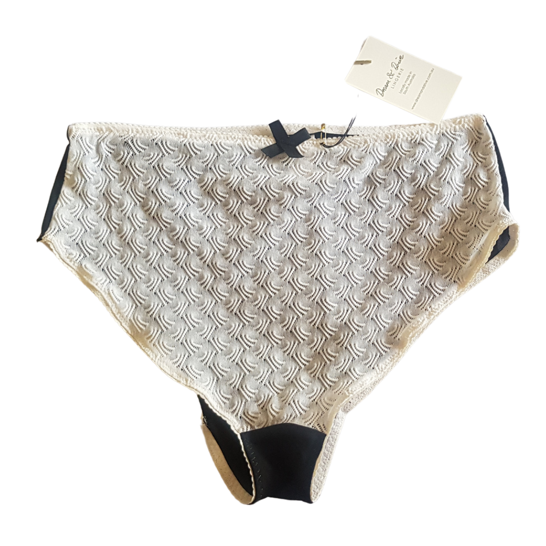 Textured White Lace & Black Mesh Knickers