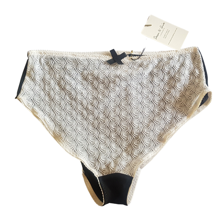Textured White Lace & Black Mesh Knickers